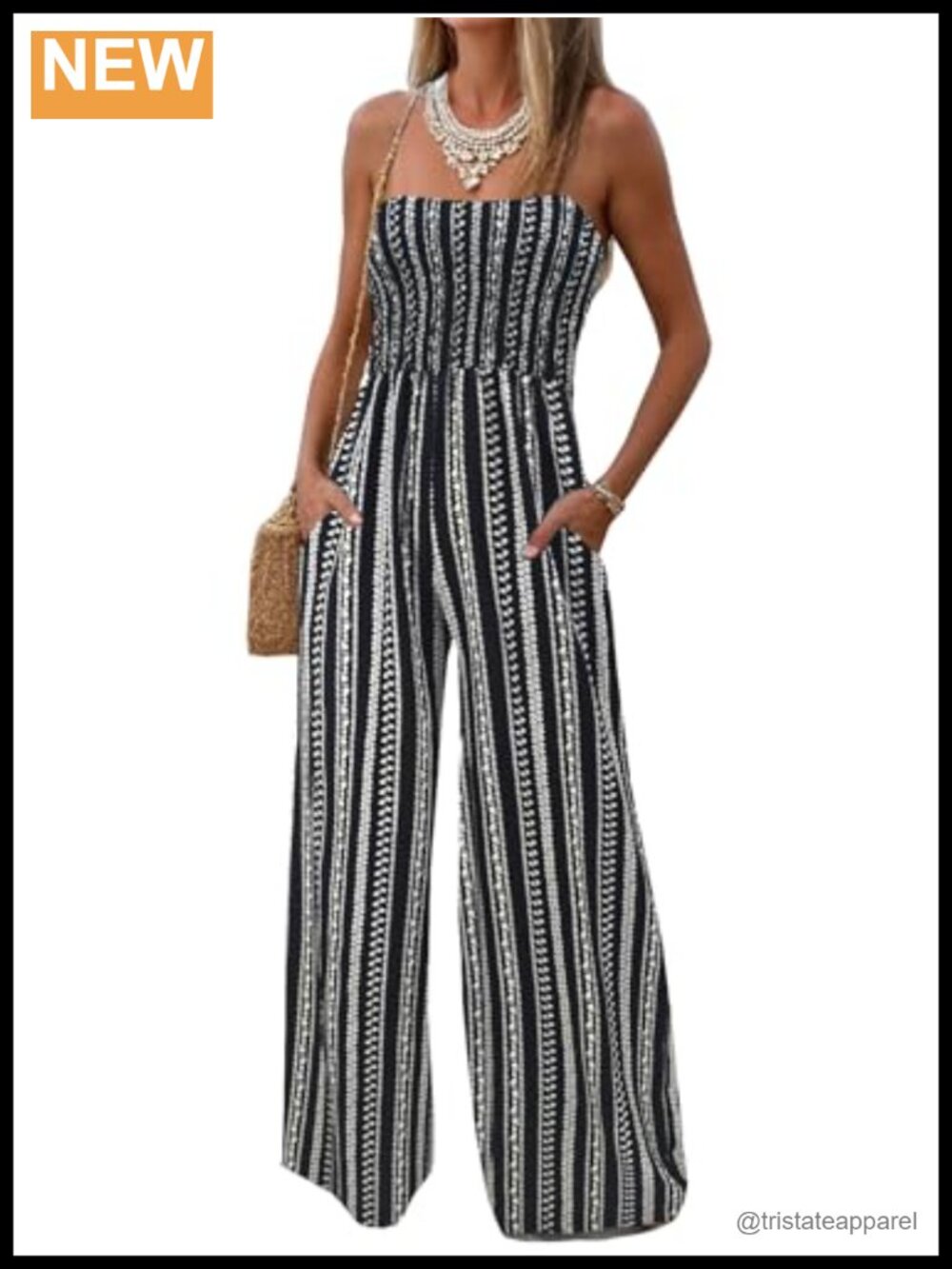 Women's Strapless Wide Leg Jumpsuit Smocked Sleeveless Summer Romper